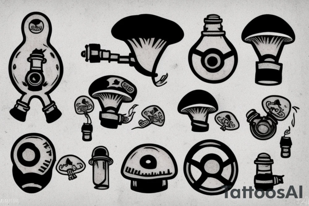 Mushroom wearing gas mask tattoo idea