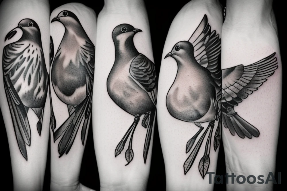 a pigeon and a robin flying together tattoo idea