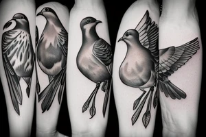 a pigeon and a robin flying together tattoo idea