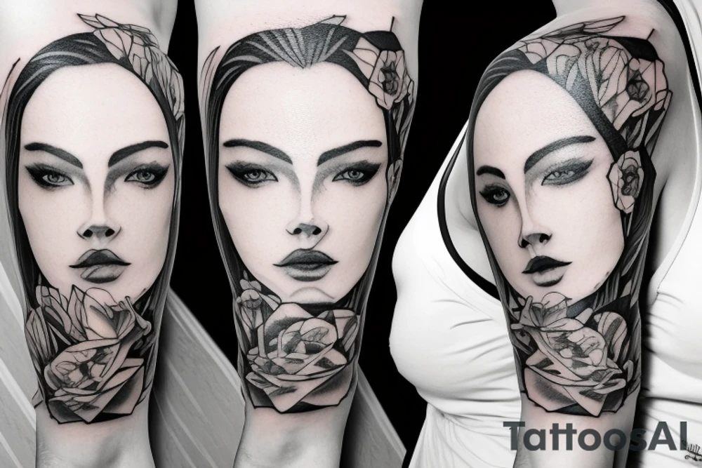 fine line woman body tattoo idea
