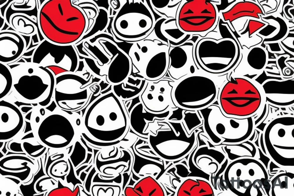 Smile emoji red coloe inside black thick rounds with lightning grafity on top of it tattoo idea