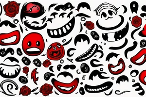 Smile emoji red coloe inside black thick rounds with lightning grafity on top of it tattoo idea