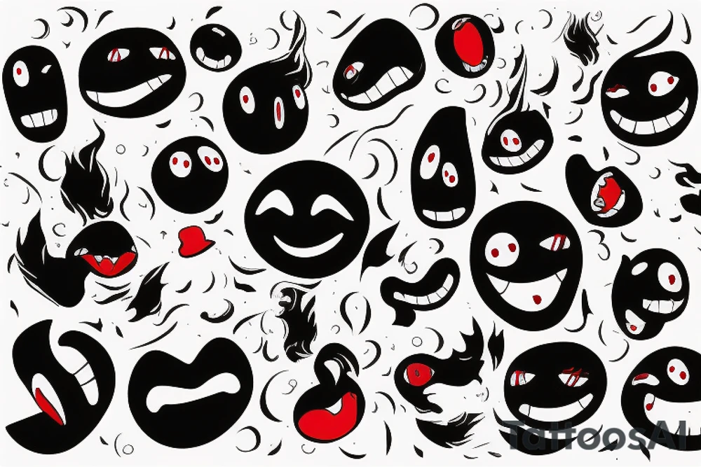 Smile emoji red coloe inside black thick rounds with lightning grafity on top of it tattoo idea