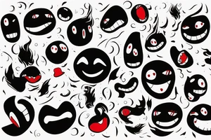 Smile emoji red coloe inside black thick rounds with lightning grafity on top of it tattoo idea