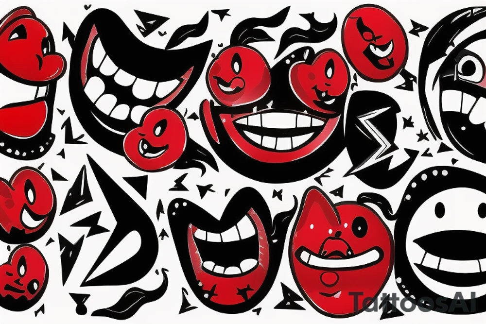Smile emoji red color inside black thick rounds with lightning grafity on top of it tattoo idea