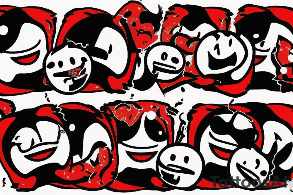 Smile emoji red color inside black thick rounds with lightning grafity on top of it tattoo idea