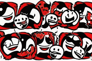 Smile emoji red color inside black thick rounds with lightning grafity on top of it tattoo idea