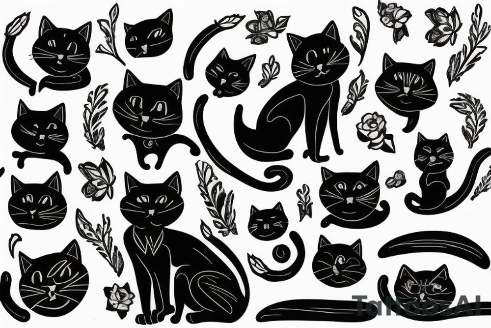 a black cat, thin strokes tattoo idea