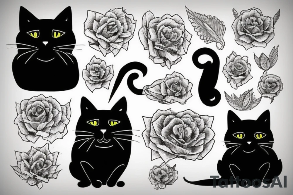 a black cat, thin strokes tattoo idea