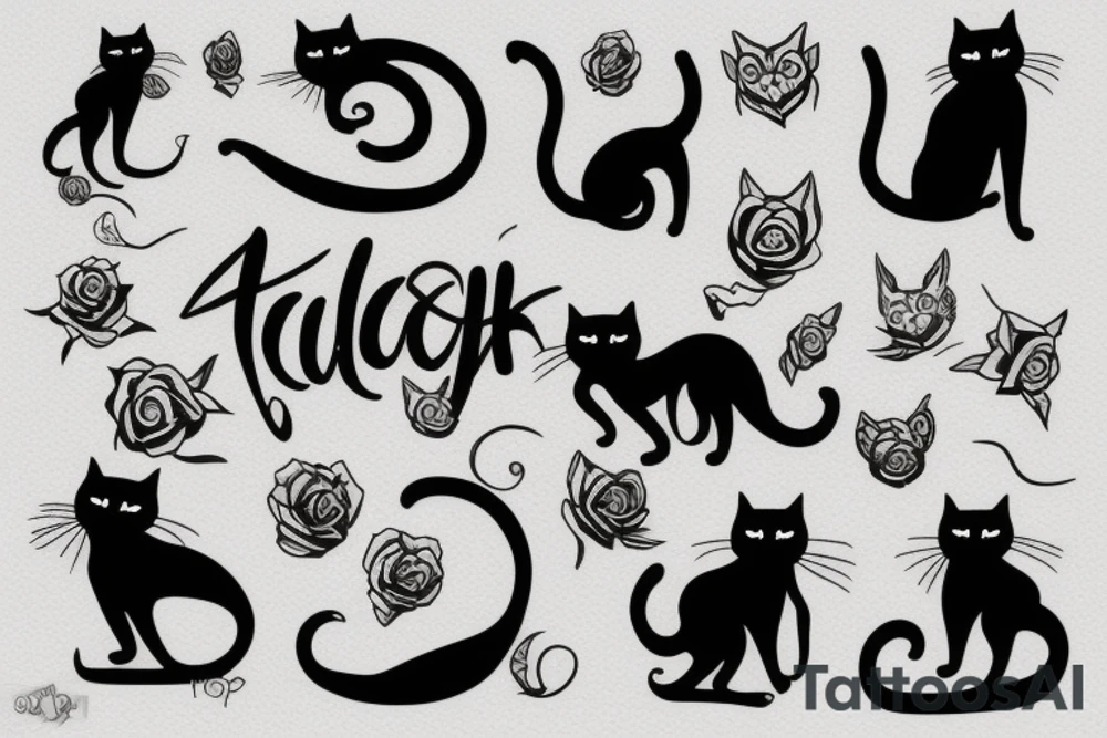 a black cat, thin strokes tattoo idea
