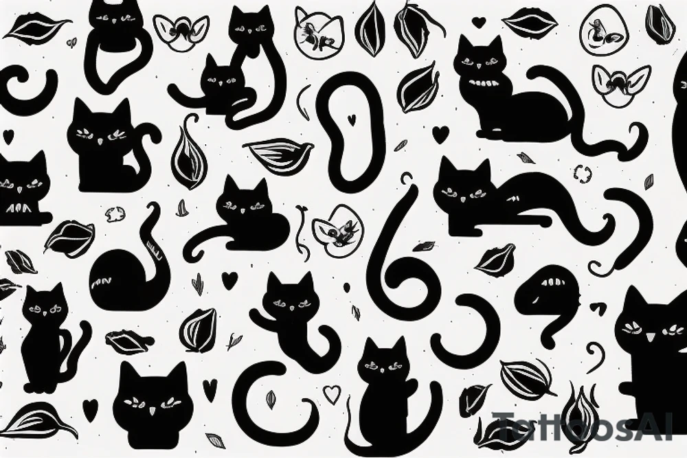 a black cat made with thin strokes tattoo idea