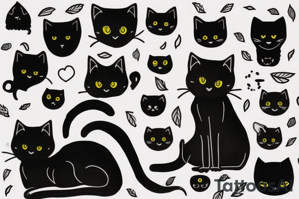 a black cat made with thin strokes tattoo idea