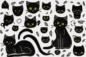 a black cat made with thin strokes tattoo idea