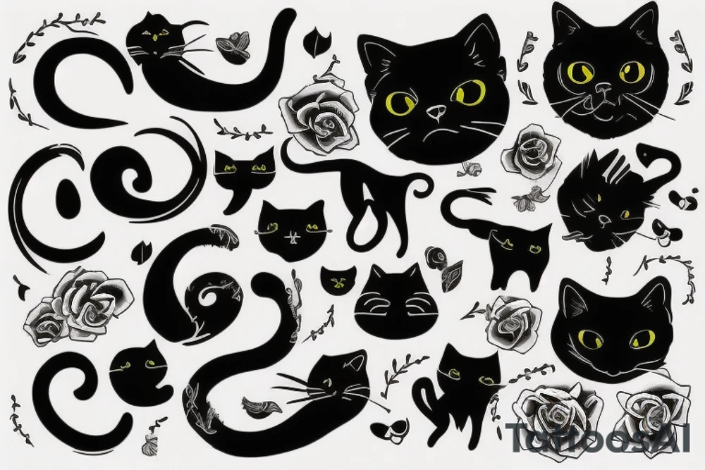 a black cat made with thin strokes tattoo idea
