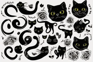 a black cat made with thin strokes tattoo idea