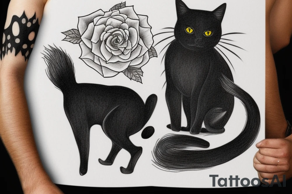 a black cat made with thin strokes tattoo idea