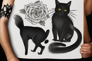 a black cat made with thin strokes tattoo idea
