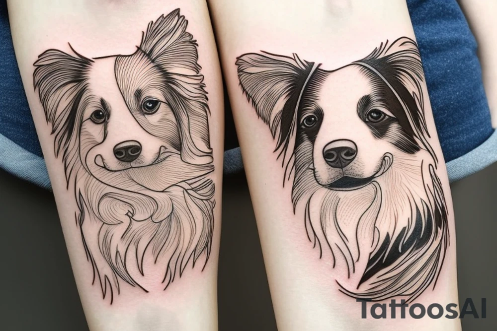 White and brown Border Collie, swimming tattoo idea