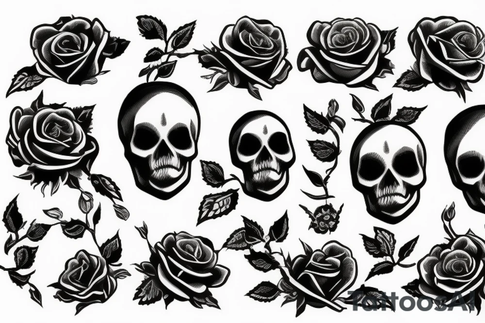 skull and roses tattoo idea