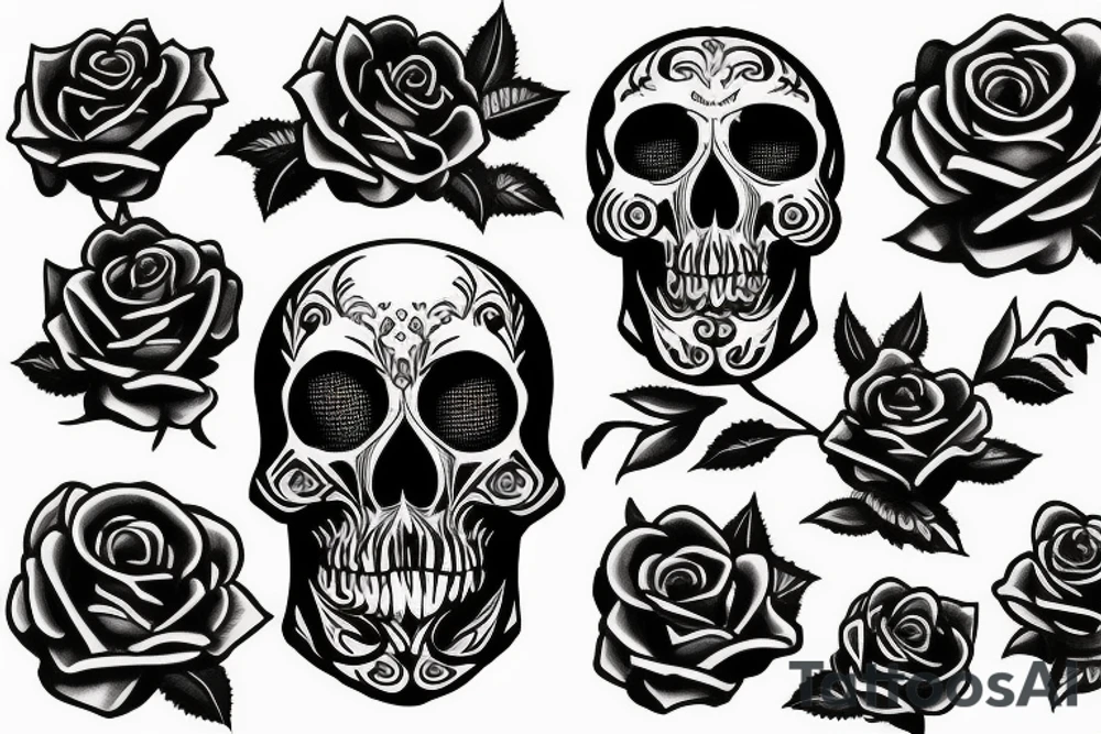 skull and roses tattoo idea