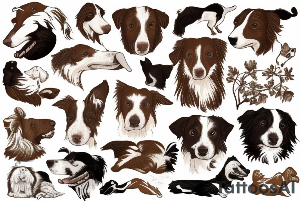 White and brown Border Collie, swimming tattoo idea