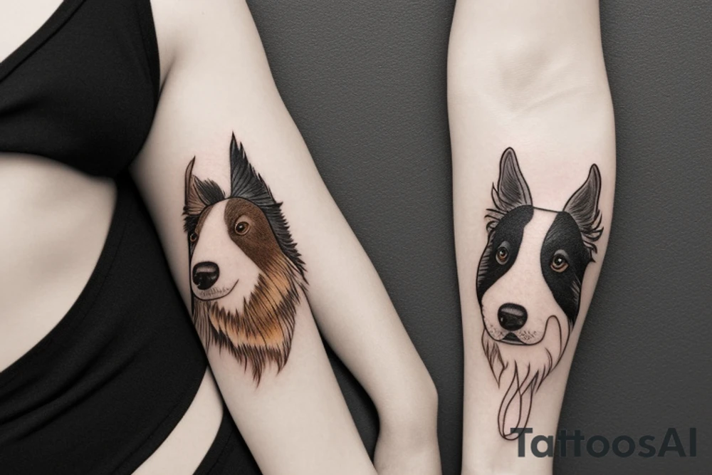 White and brown Border Collie, swimming tattoo idea