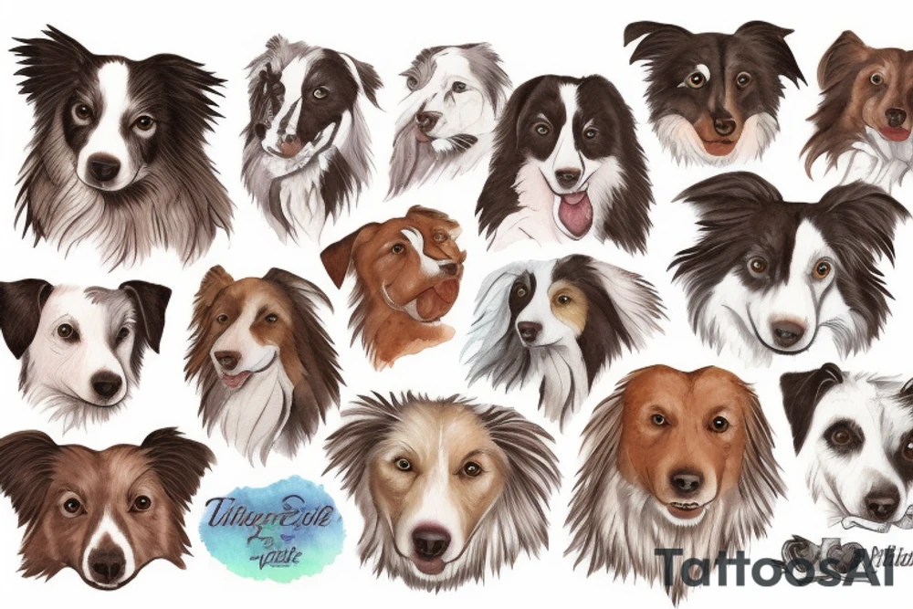 White and brown Border Collie tattoo idea