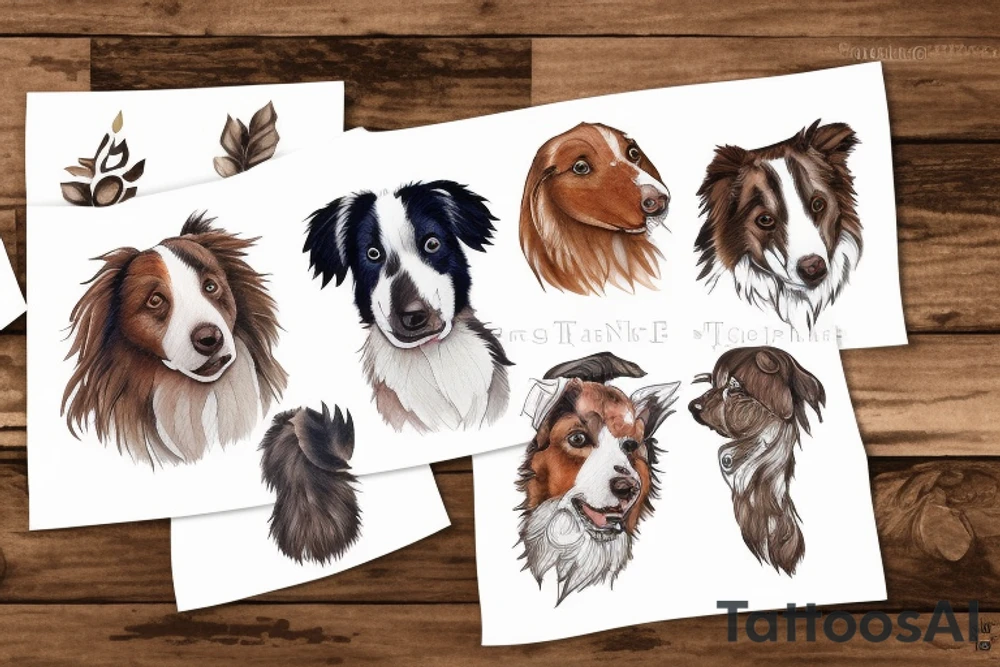 White and brown Border Collie tattoo idea