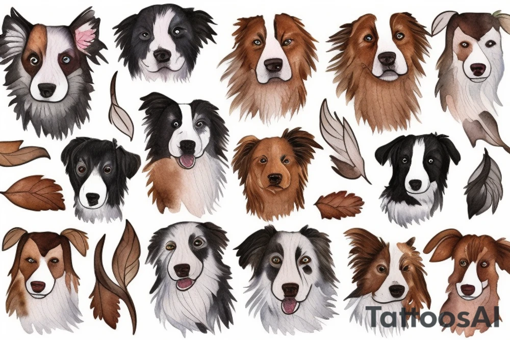 White and brown Border Collie tattoo idea