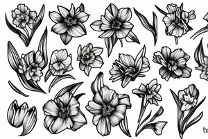 Leafy Vine, Carnation, primrose, daffodil, daisy, sweet pea, narcissus, delicate tattoo idea