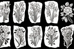 Leafy Vine, Carnation, primrose, daffodil, daisy, sweet pea, narcissus, delicate, arrangement tattoo idea