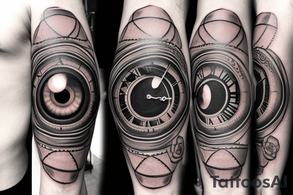 A large eye with a clock inside of it tattoo idea