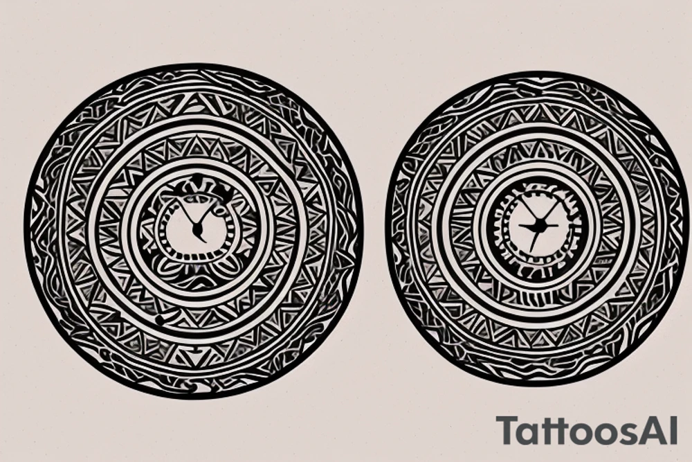 Circular, minimalistic tattoo for a man centred around mountains and snow tattoo idea