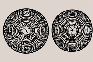 Circular, minimalistic tattoo for a man centred around mountains and snow tattoo idea