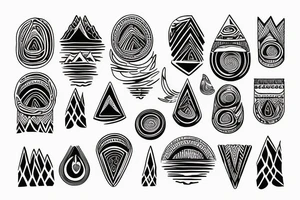 Circular, minimalistic tattoo for a man centred around mountains and snow tattoo idea