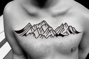 Circular, minimalistic tattoo for a man centred around mountains and snow tattoo idea