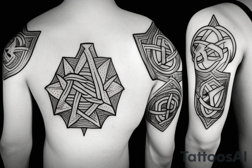 Tattoo containing following symbols: a path, an open door, a man with a torch and knot tattoo idea