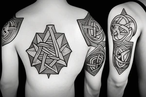 Tattoo containing following symbols: a path, an open door, a man with a torch and knot tattoo idea