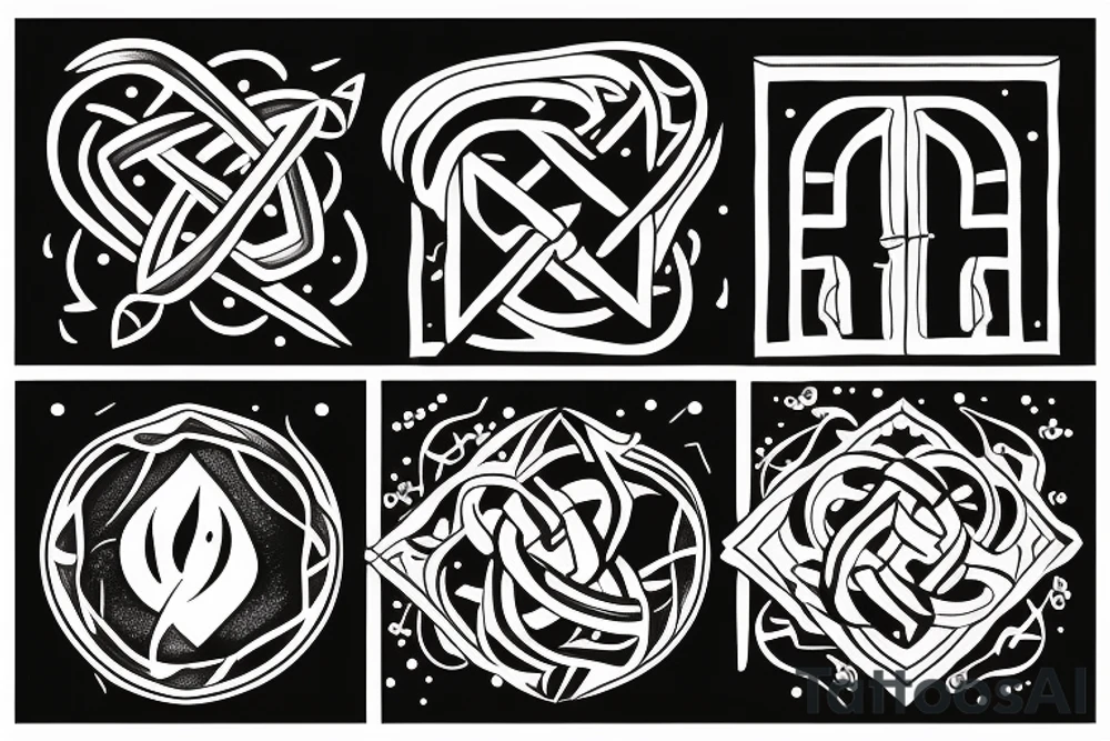 Tattoo containing following symbols: a path, an open door, a man with a torch and knot tattoo idea