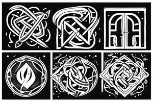 Tattoo containing following symbols: a path, an open door, a man with a torch and knot tattoo idea