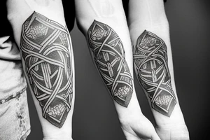 Tattoo containing following symbols: a path, an open door, a man with a torch and knot tattoo idea