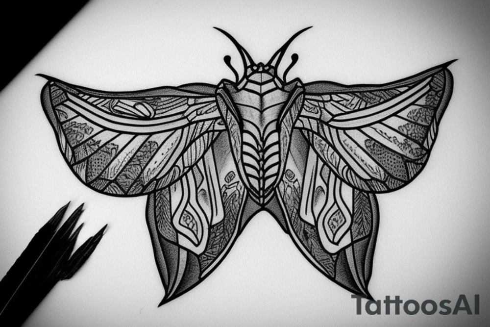 An atlas moth in the style of the firefly logo from the last of us tattoo idea