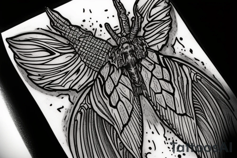 An atlas moth in the style of the firefly logo from the last of us tattoo idea