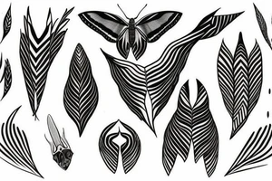 An atlas moth drawn in straight lines, solid color, black tattoo idea