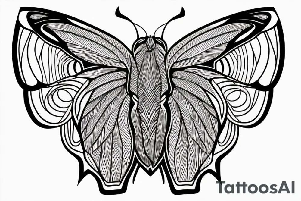 A symmetric atlas moth drawn in straight lines, solid color, black tattoo idea