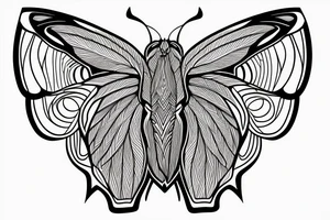 A symmetric atlas moth drawn in straight lines, solid color, black tattoo idea