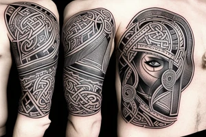 viking tribel theme  arm sleev with the name Theo and Nellie incorperated. tattoo idea