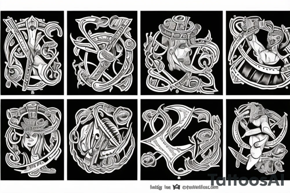 viking tribel theme  arm sleev with the name Theo and Nellie incorperated. tattoo idea