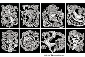 viking tribel theme  arm sleev with the name Theo and Nellie incorperated. tattoo idea