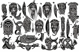 viking tribel theme  arm sleev with the name Theo and Nellie incorperated. tattoo idea